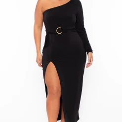Curvy Sense Plus Size Alana Belted Dress - Black Back In Stock