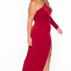 Curvy Sense Back In Stock Plus Size Alana Belted Dress - Burgundy
