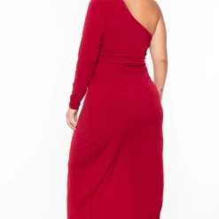Curvy Sense Back In Stock Plus Size Alana Belted Dress - Burgundy