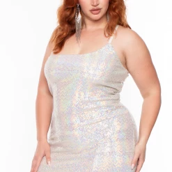 Curvy Sense Plus Size Shikira Glitter Dress- Champagne