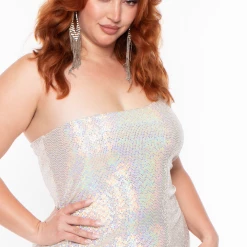Curvy Sense Plus Size Shikira Glitter Dress- Champagne 10 Curvy Sense Plus Size Shikira Glitter Dress- Champagne