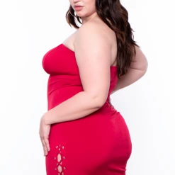 Curvy Sense Dresses Plus Size Side Lace-Up Strapless Dress - Red