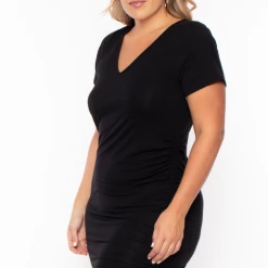 Curvy Sense Plus Size Side Ruched Bodycon Dress - Black 12 Curvy Sense Plus Size Side Ruched Bodycon Dress - Black