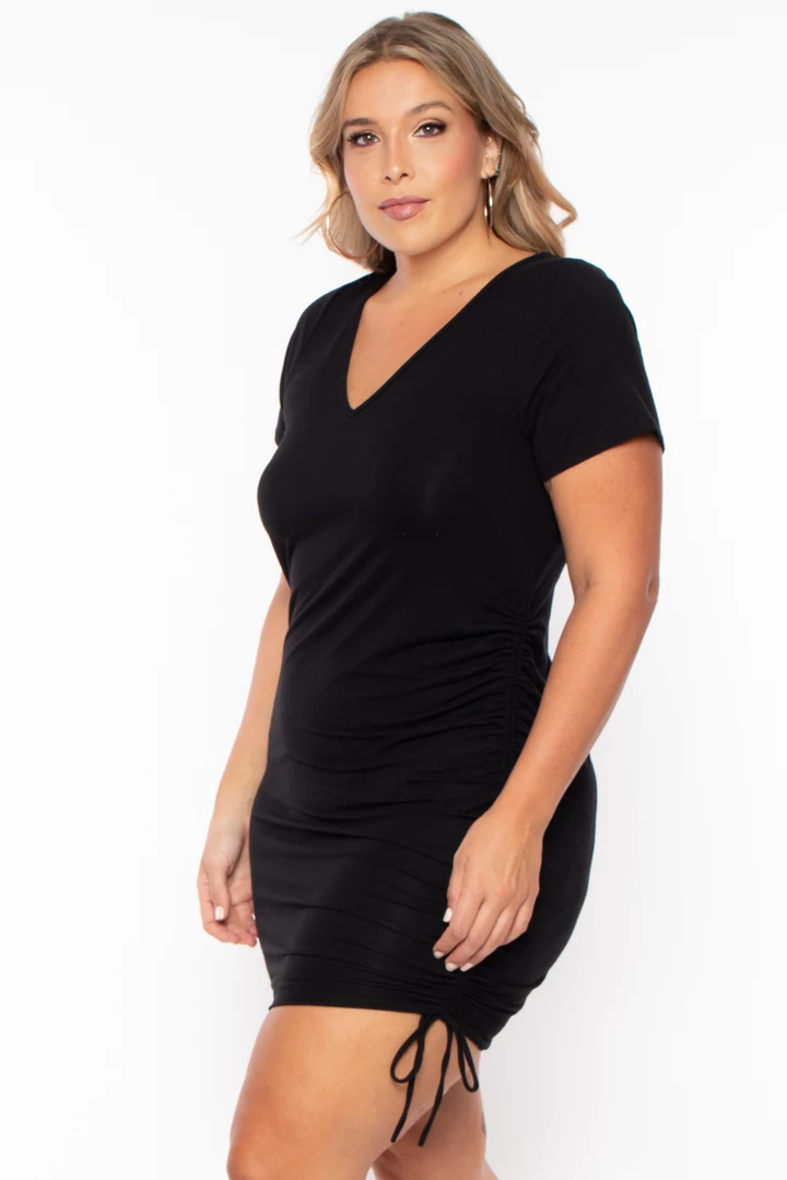 Curvy Sense Plus Size Side Ruched Bodycon Dress - Black 7 Curvy Sense Plus Size Side Ruched Bodycon Dress - Black