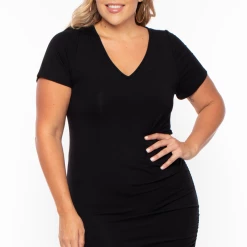 Curvy Sense Plus Size Side Ruched Bodycon Dress - Black 13 Curvy Sense Plus Size Side Ruched Bodycon Dress - Black