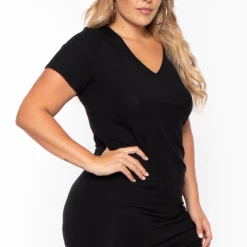 Curvy Sense Plus Size Side Ruched Bodycon Dress - Black