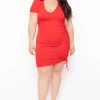 Curvy Sense Plus Size Side Ruched Bodycon Dress - Red