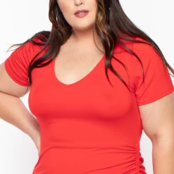 Curvy Sense Plus Size Side Ruched Bodycon Dress - Red
