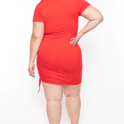 Curvy Sense Plus Size Side Ruched Bodycon Dress - Red