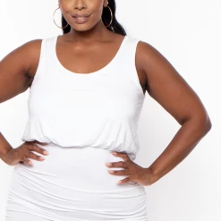 Curvy Sense Dresses Plus Size Sides Ruched Bodycon Dress - White