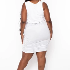 Curvy Sense Dresses Plus Size Sides Ruched Bodycon Dress - White
