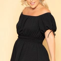 Curvy Sense New Arrivals Plus Size Sienna Swiss Dot Dress - Black