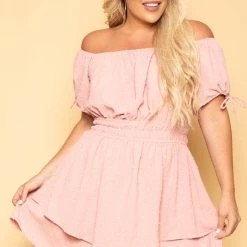 Curvy Sense Plus Size Sienna Swiss Dot Dress - Pink New Arrivals