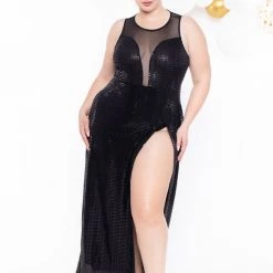 Curvy Sense Plus Size Siren Shimmer Dress- Black Party Shop