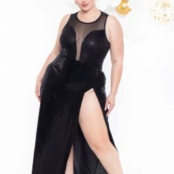Curvy Sense Plus Size Siren Shimmer Dress- Black Party Shop