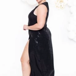 Curvy Sense Plus Size Siren Shimmer Dress- Black Party Shop