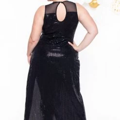 Curvy Sense Plus Size Siren Shimmer Dress- Black Party Shop