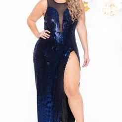 Curvy Sense Plus Size Siren Shimmer Dress- Blue Party Shop