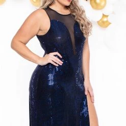 Curvy Sense Plus Size Siren Shimmer Dress- Blue Party Shop