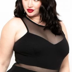Curvy Sense Plus Size Sleeveless Mesh Contrast Dress 2.0 - Black