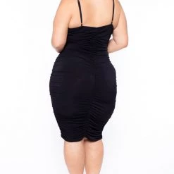 Curvy Sense Plus Size Sleeveless Ruched Dress - Black Back In Stock