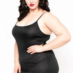 Curvy Sense Plus Size Slip Dress- Black Back In Stock