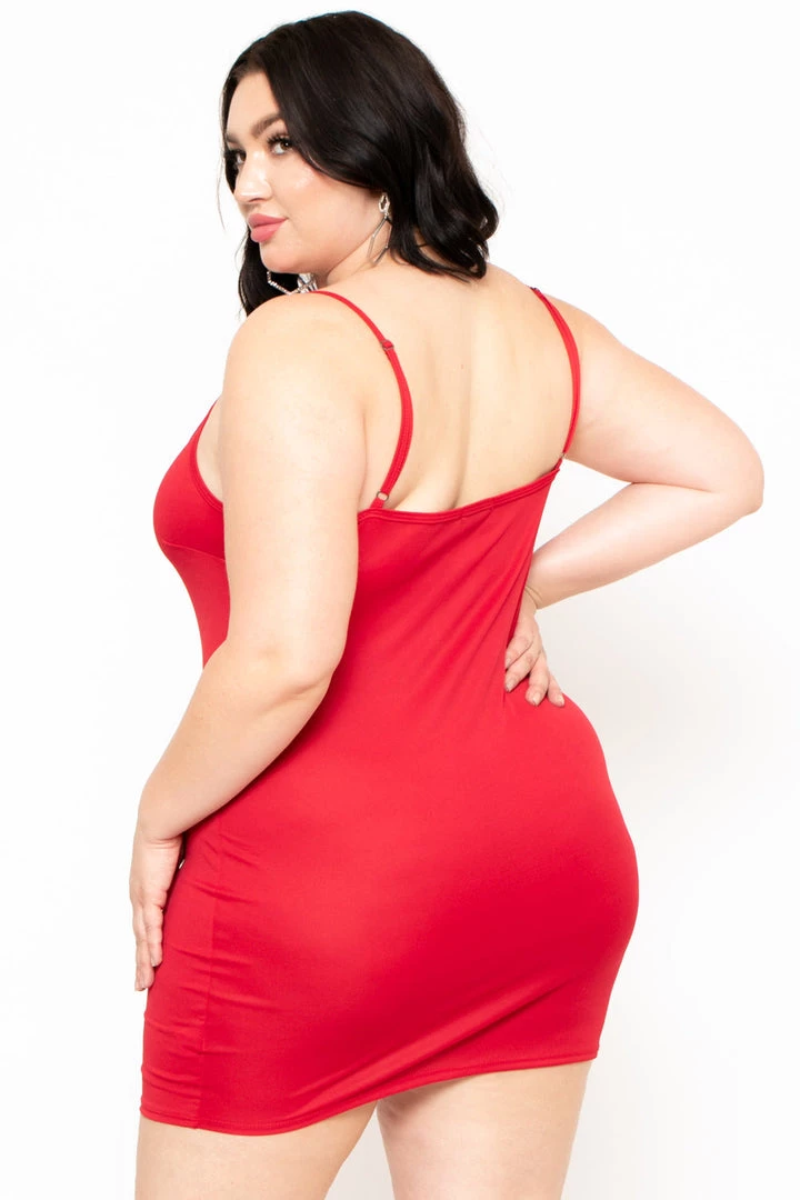 Curvy Sense Plus Size Slip Dress - Red 4 Curvy Sense Plus Size Slip Dress - Red