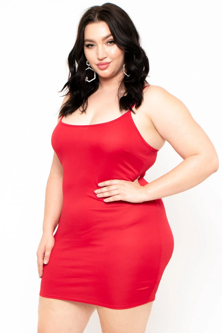 Curvy Sense Plus Size Slip Dress - Red 5 Curvy Sense Plus Size Slip Dress - Red