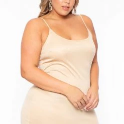 Curvy Sense Back In Stock Plus Size Slip Dress- Tan 8 Curvy Sense Back In Stock Plus Size Slip Dress- Tan