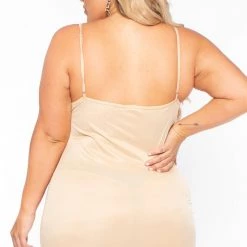 Curvy Sense Back In Stock Plus Size Slip Dress- Tan