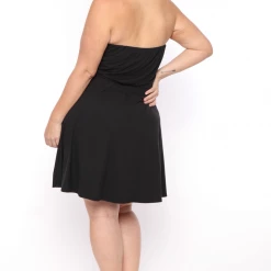 Curvy Sense Little Black Styles Plus Size Strapless Belted Flare Dress - Black