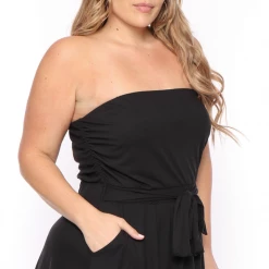Curvy Sense Little Black Styles Plus Size Strapless Belted Flare Dress - Black