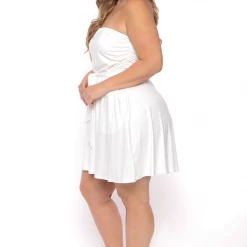 Curvy Sense Back In Stock Plus Size Strapless Belted Flare Dress - Ivory