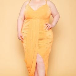 Curvy Sense Plus Size Sunkissed Slinky Bodycon Dress - Orange