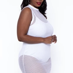 Curvy Sense Dresses Plus Size Take A Look Fishnet Dress - White