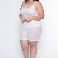 Curvy Sense Dresses Plus Size Take A Look Fishnet Hacci Shorts - White
