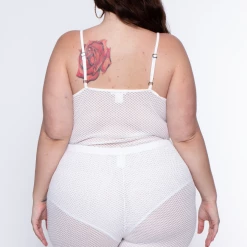 Curvy Sense Dresses Plus Size Take A Look Fishnet Hacci Shorts - White