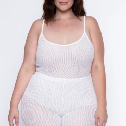 Curvy Sense Dresses Plus Size Take A Look Fishnet Hacci Shorts - White