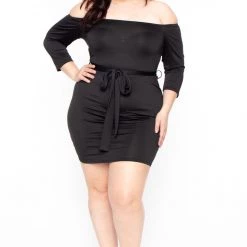 Curvy Sense Little Black Styles Plus Size Talia Off The Shoulder Dress - Black