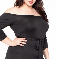 Curvy Sense Little Black Styles Plus Size Talia Off The Shoulder Dress - Black 10 Curvy Sense Little Black Styles Plus Size Talia Off The Shoulder Dress - Black