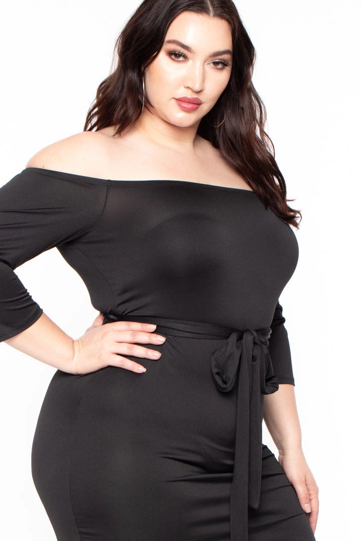Curvy Sense Little Black Styles Plus Size Talia Off The Shoulder Dress - Black 6 Curvy Sense Little Black Styles Plus Size Talia Off The Shoulder Dress - Black