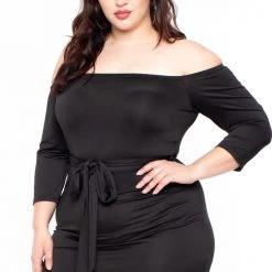 Curvy Sense Little Black Styles Plus Size Talia Off The Shoulder Dress - Black