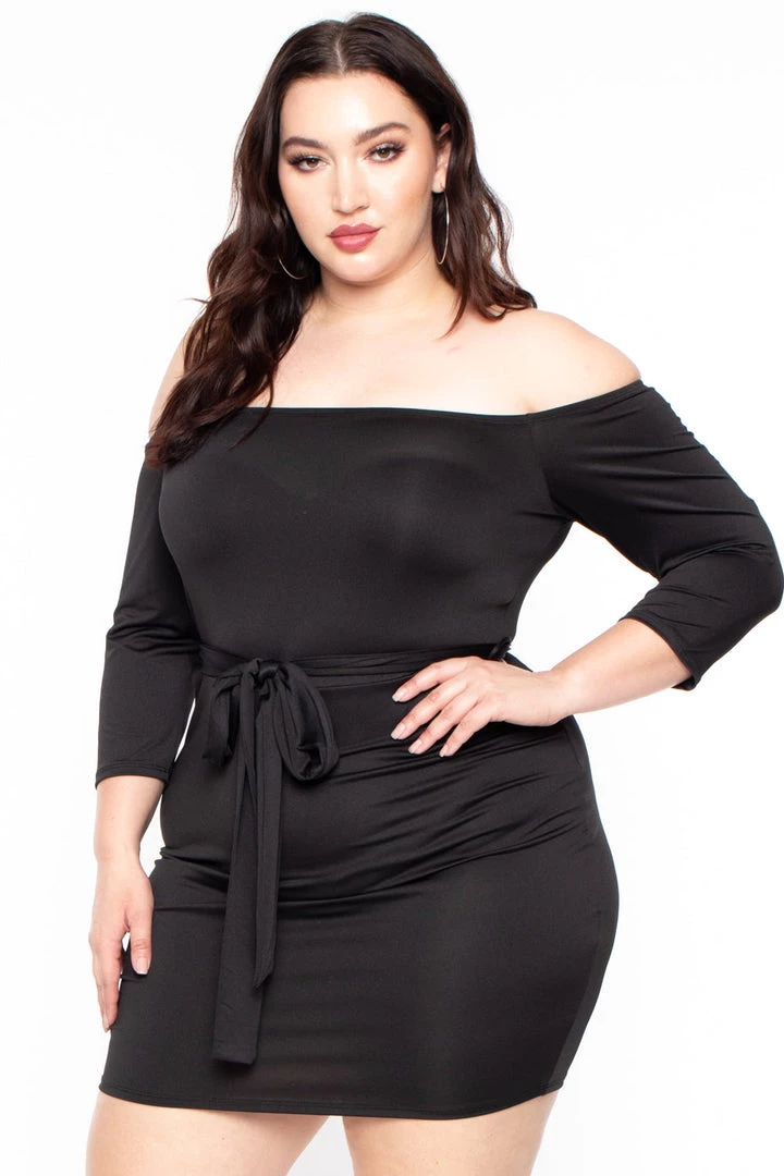 Curvy Sense Little Black Styles Plus Size Talia Off The Shoulder Dress - Black 4 Curvy Sense Little Black Styles Plus Size Talia Off The Shoulder Dress - Black