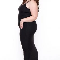 Curvy Sense New Arrivals Plus Size Tess Ribbed Maxi Dress - Black