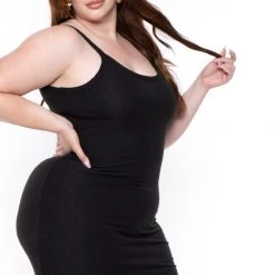 Curvy Sense New Arrivals Plus Size Tess Ribbed Maxi Dress - Black