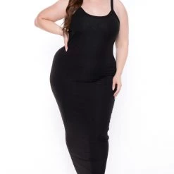 Curvy Sense New Arrivals Plus Size Tess Ribbed Maxi Dress - Black