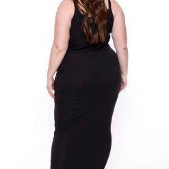 Curvy Sense New Arrivals Plus Size Tess Ribbed Maxi Dress - Black