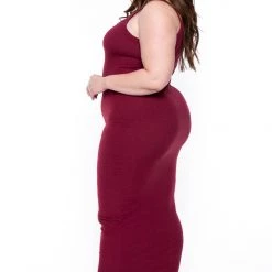 Curvy Sense New Arrivals Plus Size Tess Ribbed Maxi Dress - Burgundy