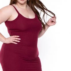 Curvy Sense New Arrivals Plus Size Tess Ribbed Maxi Dress - Burgundy