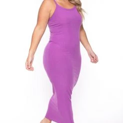 Curvy Sense Plus Size Tess Ribbed Maxi Dress - Purple